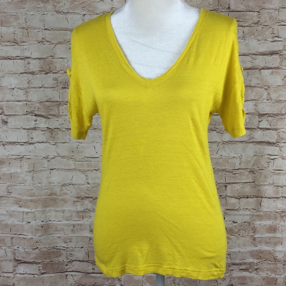Lacoste Tops - Yellow Lacoste linen blend V-Neck tee shirt 36 Lacoste Tops - Yellow Lacoste linen blend V-Neck tee shirt 36